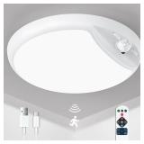 GONDSILY Rechargeable Motion Sensor Ceiling Light with Remote,Battery Powered Wireless Shower Lights,7.5in 600LM,10000mAh Battery Operated Ceiling Closet Light for Kitchen, Closet, Bathroom, Hallway -