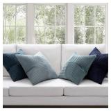 MIULEE Dusty Blue Navy Farmhouse Throw Pillow Covers 18x18 Inch Set of 4 Boho Patchwork Gradient Cushion Cases Western Modern Pillow Cases Corduroy Home Decor for Couch Sofa Living Room Bed - Retail: 