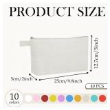 40 Pack Canvas Makeup Bags Bulk Multi-Purpose Cosmetic Bag with Zipper Multi-Purpose Blank Travel Toiletry Bag Plain Blank Colored Bag for Travel Girls Pencil Craft, 10 Colors (7.5 x 5 x 1.8 Inch) - R