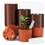 Bluckincle 100 Pcs Plant Nursery Pots, 6 Inch Large Plant Seedling Pots with Labels Plastic Plant Flower Pots with Drainage Holes Indoor Outdoor for Succulent Cutting Transplanting - Retail: $18