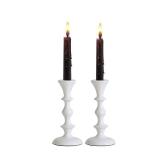 Rely+ White Metal Taper Candle Holders Set of 2 5.75" Decorative Candlestick Holders for Table Centerpiece, Home Decor, Dining Table, Wedding & Party Decorations