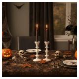 Rely+ White Metal Taper Candle Holders Set of 2 5.75" Decorative Candlestick Holders for Table Centerpiece, Home Decor, Dining Table, Wedding & Party Decorations
