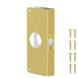 Naubea Door Knob Reinforcement Plate, Polished Gold, Fits 1-3/8" Doors, 2-3/8" Backset, Door Lock and Door Knob Cover Plate, Deadbolt Cover Plate Reinforce and Repair Wood or Metal Doors