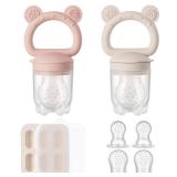 Silicone Baby Fruit Feeder with Mini Freezer Tray, Breastmilk Popsicle Molds for Baby Teething Relief, Fresh Food Feeder for Safe Infant Self Feeding, Extra Food Pouches - Pink 2pk