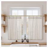 Small Window Curtains for Kitchen,Pinch Pleated Cafe Curtain 24 Inch Length,Linen Farmhouse Sheer Taupe Pinstripe Ticking Stripe Striped Curtains to Cover Cabinet Shelves,24x24 in Long