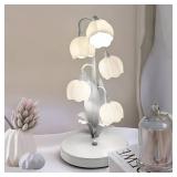 Flower Lamp for Home,Bedside Vintage Table Lamps,5 Lily of The Valley Reading Lights,3 Colors Modes Kawaii Bedside Lamp Decor,with G4 Bulb Nightstand Light for Living Room Office Bedroom (White)1 FLOW