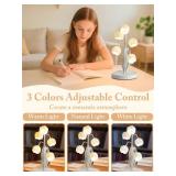 Flower Lamp for Home,Bedside Vintage Table Lamps,5 Lily of The Valley Reading Lights,3 Colors Modes Kawaii Bedside Lamp Decor,with G4 Bulb Nightstand Light for Living Room Office Bedroom (White)1 FLOW