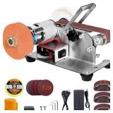 Mini Belt Sander, Electric Small Sander Knife Making Supplies, 7 Adjustable Speed Electric Knife Sharpener, Power Belt Grinder for Woodworking, Metal Working DIY (Flat Belt Sander)