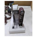 Mini Belt Sander, Electric Small Sander Knife Making Supplies, 7 Adjustable Speed Electric Knife Sharpener, Power Belt Grinder for Woodworking, Metal Working DIY (Flat Belt Sander)