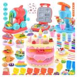 WeeHomm 4 in 1 Color Dough Set Kitchen Creations with Ice Cream/Cake/Noodle/Hamburger Maker Machine, Arts Crafts Play Food Toys Tools Kit for Boys Girls Kids Toddlers Ages 3+ , 24 Dough
