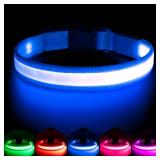Vizpet LED Dog Collar, Light Up Dog Collar Adjustable USB Rechargeable Super Bright Safety Light Glowing Collars for Dogs(Medium,Blue)