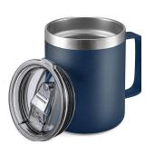 ALOUFEA 12oz Stainless Steel Insulated Coffee Mug with Handle, Double Wall Vacuum Travel Mug, Tumbler Cup with Sliding Lid, Navy DENTED ON THE SIDE