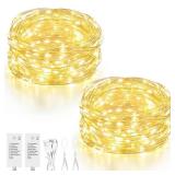 Mlambert 2 Pack 16.4FT LED Fairy Lights Battery Operated, Rechargeable Twinkle Lights for Bedroom, Christmas Decor, Holiday Party, Warm White