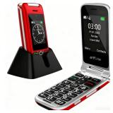 artfone G6 Pro Red - 4G LTE Flip Phone Unlocked Cell Phone for Seniors 2.4 Dual-LCD SOS Button Loud Speaker Camera Charging Dock Talking Clock Speed Dial Hands-free Dumb Phone Caller-ID Large Fonts