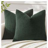 MIULEE Pack of 2 Pillow Covers 18x18 Inch Granules Soft Corduroy Christmas Decorative Throw Pillow Covers for Couch Cushion Sofa Bedroom Living Room, Dark Green