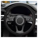 KAFEEK Elastic Stretch Steering Wheel Cover,Warm in Winter and Cool in Summer, Universal 15 inch, Microfiber Breathable Ice Silk, Anti-Slip, Odorless, Easy Carry,Black
