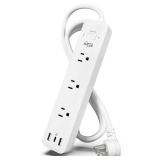 KMC USB-C PD Surge Protector 3-Outlet Power Strip, 30W Power Delivery USB-C Port, 2 USB-A Ports, 980J Surge Protection, 6-Foot Extension Cord, White