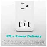 KMC USB-C PD Surge Protector 3-Outlet Power Strip, 30W Power Delivery USB-C Port, 2 USB-A Ports, 980J Surge Protection, 6-Foot Extension Cord, White