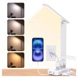 One Beat Desk Lamp with 6 Outlets 4 USB Ports(2 USB-C),Eye Protection Table Lamp Power Strip with 4 Color Modes 5 Brightness Touch LED Desk Lamps for Home Office College Dorm Room Essentials(White