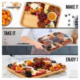 Farberware Build-A-Board Bamboo Cutting Board with Single Storage Compartment, Clear Locking Lid, Black Handles, Perfect for Charcuterie & Snacks. CRACKED LID