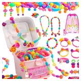 Orian Pop Beads Jewelry Kit for Girls 550+ Colorful Snap Beads to Create Bracelets, Necklaces & Rings, Fun DIY Set with Unicorn Gift Bag, Ages 3+ LID DAMAGE