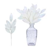 GREENTIME 12 Pack Artificial White Glitter Leaves 13 Fake Christmas Picks Decorative Glitter Sticks for Vase Christmas Tree DIY Wreath Crafts Fireplace Decor