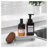 zoocatia Small Wood Tray Pedestal Stand Farmhouse Bathroom Decor Decorative Wooden Riser Kitchen Soap Dish Holder for Vanity, Counter, Sink, White