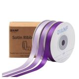 QIANF Purple Double Face Satin Ribbon 3/8 Inch x 45 Yards Lavender Fabric Ribbon for Gift Wrapping, Flower Bouquets, Hair Bows Making, Wedding Decoration, Invitation Cards, Christmas (3 Rolls *15Yd)