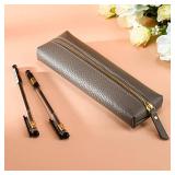 Sluxa Gray leather pen pouch, Pen holders for men. Thin pen bags for adults.