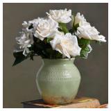 Quoowiit Ceramic Rustic Farmhouse Vase, Green Distressed Flower Vase for Home Decor, Boho Decorative Vases for Centerpiece Table Decorations, Vases for Living Room Kitchen Entryway Mantle Shelf Decor