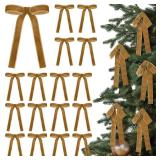 Glitinsel Khaki 24 Pcs Velvet Bows Christmas Tree Ornaments Valentines Day Bows Decoration for Garland Home Coquette Wedding Decor (5 x 7 Inch,Width of 1)