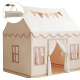 Large Kids Tent Playhouse Base Fabric with Star Lights, Flags and Tote Bags, Kids Play Tent Indoor & Outdoor, Washable Teepee Tent for Boys & Girls, Play House for Toddler, Neutral Color