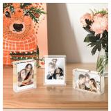 JUOIFIP 3 Pack Magnet Acrylic Polaroid Picture Frame, 10+10 mm Thick Block, 2.5x3.5 Inch Freestanding Clear Mini Frames for Instant Photos, Wallet Size Magnetic Instax Frame for Tabletop Display