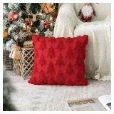 AVOIN colorlife Christmas Tree Red Throw Pillow Covers Set of 2, 18 x 18 Inch Soft Plush Faux Fur Jacquard Festivals Winter Cushion Case Decoration for Sofa Couch. ZIPPERS WORK.