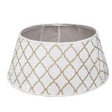 New Traditions White Velvet Christmas Tree Collar with Gold Glitter Quatrefoil Print 26 Diameter Fabric Stand Band for Artificial & Natural Trees Tree Skirt Alternative, Collapsible