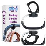 Stroller Hooks for Hanging Diaper Bags - Mommy Stroller Clip and Stroller Accessories Organizer Hook - Large Carabiner Clips for Mom Purse Shopping Grocery Bag and Accessory - (2 Pack) (Foldable)