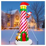 Lulu Home 10FT Christmas Inflatable Decoration, Giant Lighted Lighthouse Blowups with Santa and Reindeer, Air-Blown Ornaments with Storage Bags for Xmas Winter Yard Lawn Garden Outdoor Decor
