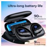 Wireless Earbuds Bluetooth 5.3 Headphones 90 Hrs Playtime Ear buds with Wireless Charging Case Power Display Over-ear Earphones with Earhooks Waterproof Stereo Headset for Android phone Workout Black