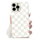 NITITOP Compatible with iPhone 12 Pro Case Cute Aesthetic Checkerboard Checkered Pattern for Women Girl Trendy Slim Fit TPU Silicone Shockproof Full Camera Protection Cover - White