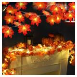 TURNMEON 2 Pack Thanksgiving Decorations Enlarged Maples Leafed Lights Total 20Ft 40LED Fall Decorations for Home, Battery Operated Autumn Garland Waterproof Indoor Outdoor Holiday Thanksgiving Decor