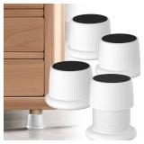 WISFISSH 1.6-2.6 Inch Adjustable Bed Risers, Durable ABS & Anti Slip Bed Stoppers for Headboard, Suitable for Small Furniture Risers, Such As Table Risers, Chair Risers, Desk Leg Riser, White 4 Pack
