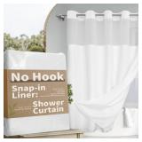 River Dream No Hook Slub Textured Shower Curtain with Snap-in PEVA Liner Set - 71 x 74(72), Hotel Style with See Through Top Window, Fabric Outer Curtain & Waterproof Inner Liner, White, 71x74