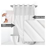 River Dream No Hook Slub Textured Shower Curtain with Snap-in PEVA Liner Set - 71 x 74(72), Hotel Style with See Through Top Window, Fabric Outer Curtain & Waterproof Inner Liner, White, 71x74