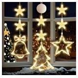 Hqyib 3 PCS Christmas Window Lights Decorations, Battery Powered Hanging Warm Lighted Star, Bell & Christmas Tree Shaped Shaped String LED Indoor for Xmas Tree, Window, Fireplace
