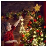 Hqyib 3 PCS Christmas Window Lights Decorations, Battery Powered Hanging Warm Lighted Star, Bell & Christmas Tree Shaped Shaped String LED Indoor for Xmas Tree, Window, Fireplace