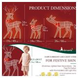 [3-Piece Reindeer Christmas Decorations Outdoor] 2D Lighted Deer Family with 260 LED Light. Durable Yard Lawn Holiday Decor, Outdoor Lighted Holiday Display for Yard Lawn Garden-White