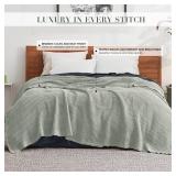 Salt Earth 100% Cotton Throw Blanket, Queen, 90X92 Waffle Throws for Home, Bedrooms, Outdoor & Office Couch, Cozy Room Decor Blankets, Christmas Blankets and Throws (Sea Foam)