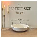 MORA Ceramic Pie Pan for Baking - 9 inch - Deep and Fluted Pie Dish for Old Fashion Apple Pie, Quiche, Pot Pies, Tart, etc - Modern Farmhouse Style Porcelain Ceramic Pie Plate - Vanilla White