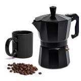 Mixpresso Black 3 Cup Moka Pot Cuban Coffee Maker, Moka Pot for Gas, Electric Stove Top, Classic Italian Coffee Maker, Stovetop Espresso Maker, Camping Pot Makes 3 Espresso Cup 5 Oz - Mug 4.4 Oz