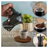 Mixpresso Black 3 Cup Moka Pot Cuban Coffee Maker, Moka Pot for Gas, Electric Stove Top, Classic Italian Coffee Maker, Stovetop Espresso Maker, Camping Pot Makes 3 Espresso Cup 5 Oz - Mug 4.4 Oz